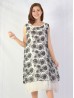 Double Layered Sleeveless Shift Dress W/ Tie-Dye Design